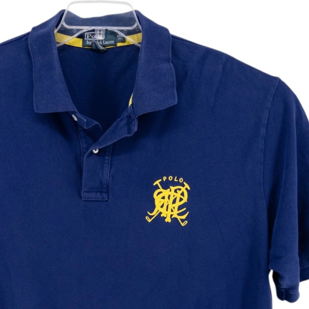 Ralph Lauren Polo Club Navy Blue 1988 Scribble Logo RLPC Vintage Polo Shirt 3XLT
